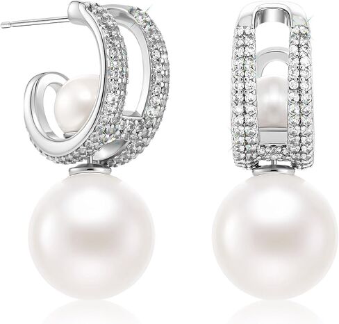 Pearl Hoop Stud Earrings for Women | Elegant Silver Tone Removable Pearl Earrings with S925 Sterling Silver Posts, Convertible Jewelry for Work Wedding Party in Saudi Arabia
