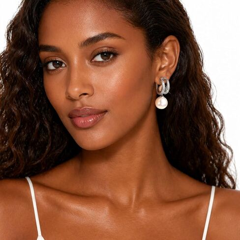 Pearl Hoop Stud Earrings for Women | Elegant Silver Tone Removable Pearl Earrings with S925 Sterling Silver Posts, Convertible Jewelry for Work Wedding Party in Saudi Arabia