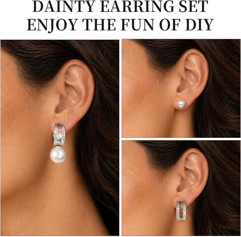 Pearl Hoop Stud Earrings for Women | Elegant Silver Tone Removable Pearl Earrings with S925 Sterling Silver Posts, Convertible Jewelry for Work Wedding Party in Saudi Arabia