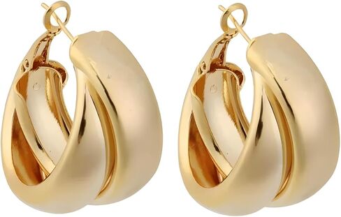 14K Gold Plated Chunky Huggie Earrings for Women Silver Double Hoop Earring in Saudi Arabia