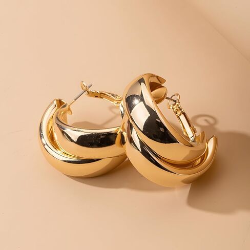 14K Gold Plated Chunky Huggie Earrings for Women Silver Double Hoop Earring in Saudi Arabia