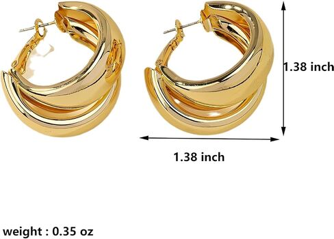 14K Gold Plated Chunky Huggie Earrings for Women Silver Double Hoop Earring in Saudi Arabia