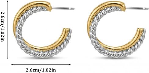 Stunning Two Tone Hoop Earrings - Elegant Mixed Metal Jewelry. Unique Twisted Cable Dangles Featuring, Chunky Retro Accessories in Saudi Arabia