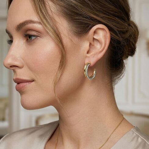 Stunning Two Tone Hoop Earrings - Elegant Mixed Metal Jewelry. Unique Twisted Cable Dangles Featuring, Chunky Retro Accessories in Saudi Arabia