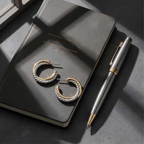 Stunning Two Tone Hoop Earrings - Elegant Mixed Metal Jewelry. Unique Twisted Cable Dangles Featuring, Chunky Retro Accessories in Saudi Arabia