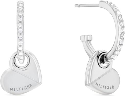 Tommy Hilfiger Women's Jewelry - Stainless Steel Heart Hoop Earrings with Sparkling Crystals - 21mm - Perfect for Casual or Dressy Occasions - Gifts for Her in Kuwait