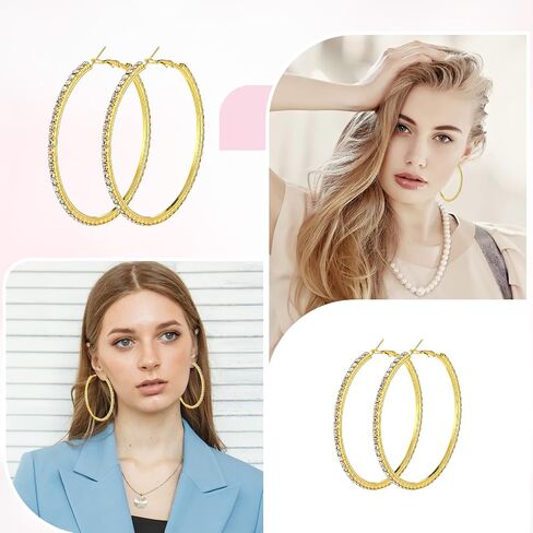 5 Pairs Large Rhinestone Hoop Earrings Set 3-7 cm Big Sparkly Round Hoops Gold Crystal Sparkly Bling Thin Round Party Earrings Lightweight Earring Jewelry for Women Party Wedding Date Jewelry Gift in Saudi Arabia