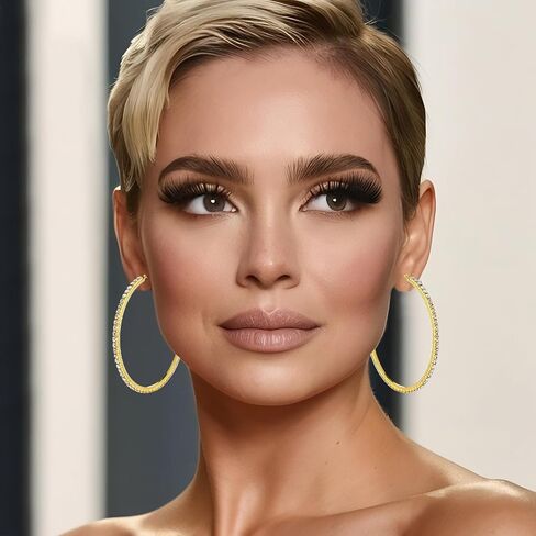 5 Pairs Large Rhinestone Hoop Earrings Set 3-7 cm Big Sparkly Round Hoops Gold Crystal Sparkly Bling Thin Round Party Earrings Lightweight Earring Jewelry for Women Party Wedding Date Jewelry Gift in Saudi Arabia