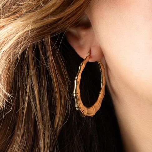 14K Yellow Gold 3mm Thickness Reversible Striped & Ribbed Hoop Earrings for Women, 43mm Diameter in Kuwait