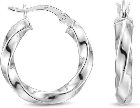 LeCalla 925 Sterling Silver Twisted Hoop Earrings for Women | Hypoallergenic Lightweight 2.5MM Square Tube Twisted Hoop Earring | Women's Classic Twist Click-Top Hoop Earrings Jewelry 20/25/30/35MM in Kuwait