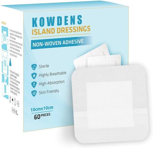 Water-Resistant Island Dressing, Non-Stick Pads Adhesive Border, Individually Packed Bandages for Wounds, Sterile Highly Absorbent Wound Care & Dressings, Latex-Free First-Aid (Pack of 60) in Kuwait