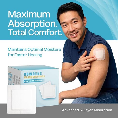 Water-Resistant Island Dressing, Non-Stick Pads Adhesive Border, Individually Packed Bandages for Wounds, Sterile Highly Absorbent Wound Care & Dressings, Latex-Free First-Aid (Pack of 60) in Kuwait