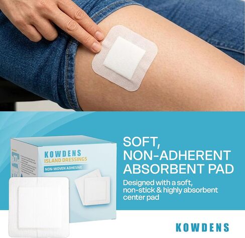Water-Resistant Island Dressing, Non-Stick Pads Adhesive Border, Individually Packed Bandages for Wounds, Sterile Highly Absorbent Wound Care & Dressings, Latex-Free First-Aid (Pack of 60) in Kuwait