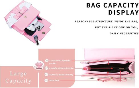 JHVYF Women's Cute Wings Bow Top Handle Cross Body Shoulder Bags Girls Kawaii Handbag Pink in Saudi Arabia