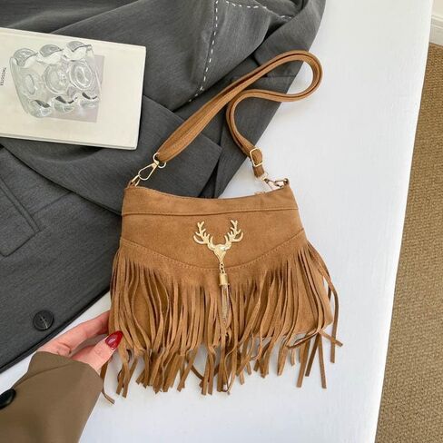 Fall Boho Fringe Bag – Mocha Brown Vintage Crossbody Purse with Comfortable Strap, Versatile Shoulder Bag for Daily Outings in Kuwait