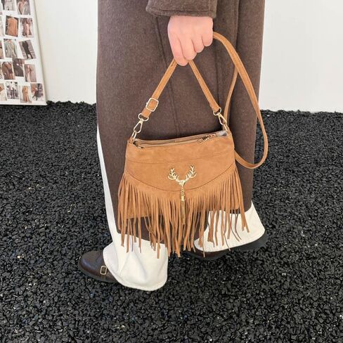 Fall Boho Fringe Bag – Mocha Brown Vintage Crossbody Purse with Comfortable Strap, Versatile Shoulder Bag for Daily Outings in Kuwait