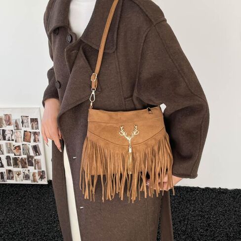 Fall Boho Fringe Bag – Mocha Brown Vintage Crossbody Purse with Comfortable Strap, Versatile Shoulder Bag for Daily Outings in Kuwait
