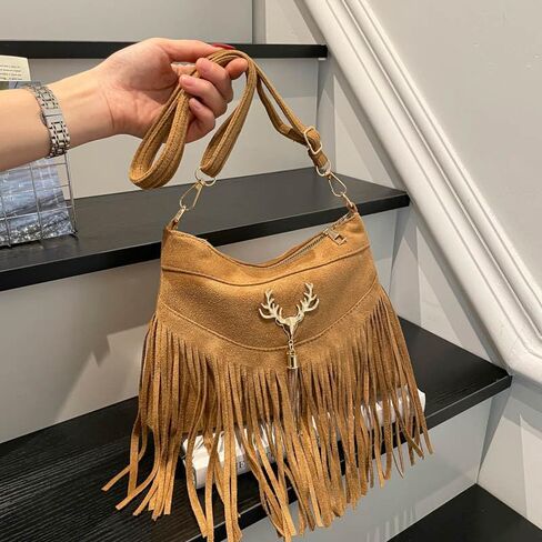 Fall Boho Fringe Bag – Mocha Brown Vintage Crossbody Purse with Comfortable Strap, Versatile Shoulder Bag for Daily Outings in Kuwait