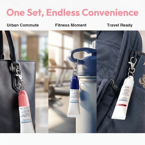 4-Pack Lip Balm Keychain for 0.35 oz Slant-Tip Tubes, Compatible with for Aquaphor Lip Repair, Lip Balm Holder Keychain Fits Badge Reel, Purse & Backpack, Screw-On Lip Balm Holder, Balm Not Included in Kuwait