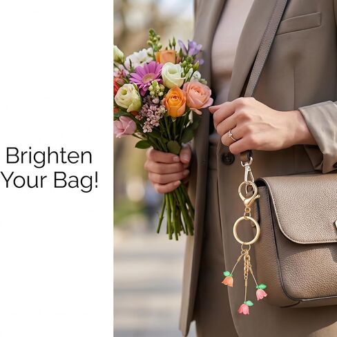 Trailing Tulip Bag Charm – Cute Flower Purse Charm for Women, Hanging Flower Keychain Accessory with Beaded Chain, Lovely Gift for Mom, Wife, Sister, Her in Saudi Arabia