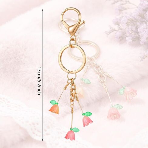 Trailing Tulip Bag Charm – Cute Flower Purse Charm for Women, Hanging Flower Keychain Accessory with Beaded Chain, Lovely Gift for Mom, Wife, Sister, Her in Saudi Arabia