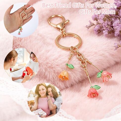 Trailing Tulip Bag Charm – Cute Flower Purse Charm for Women, Hanging Flower Keychain Accessory with Beaded Chain, Lovely Gift for Mom, Wife, Sister, Her in Saudi Arabia