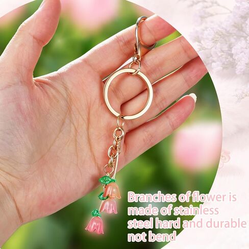 Trailing Tulip Bag Charm – Cute Flower Purse Charm for Women, Hanging Flower Keychain Accessory with Beaded Chain, Lovely Gift for Mom, Wife, Sister, Her in Saudi Arabia