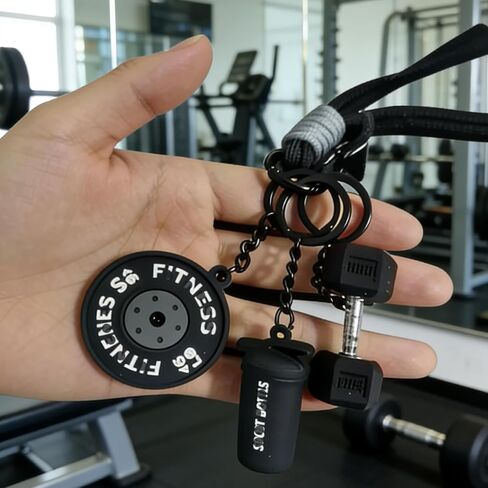 Fitness Keychain Gym Lover Gift, Dumbbell Protein Shaker Weight Plate Keyring with Carabiner Lanyard for Men Women in Kuwait