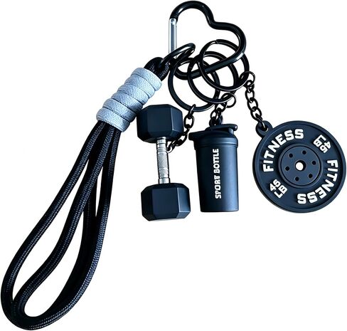 Fitness Keychain Gym Lover Gift, Dumbbell Protein Shaker Weight Plate Keyring with Carabiner Lanyard for Men Women in Saudi Arabia