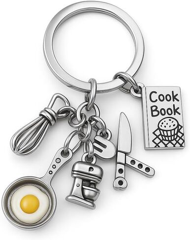 DONWOIIE Chef Gifts Keychain – Whisk, Frying Pan with Egg, Stand Mixer, Spatula & Cook Book Charms,Cooking Key Chains for Bag Charms,Chef Keychains Gift for Food Lover Men Teens Boys Women in Saudi Arabia