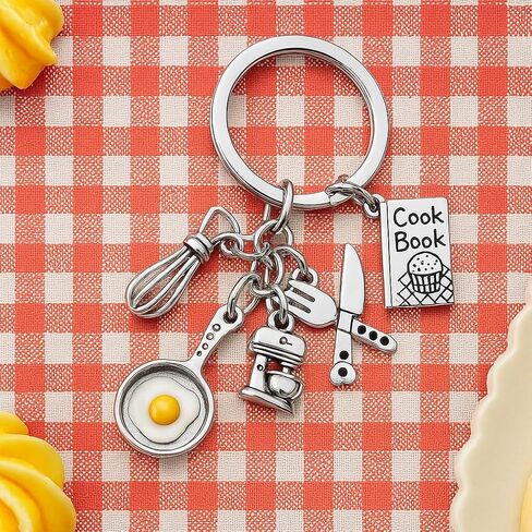 DONWOIIE Chef Gifts Keychain – Whisk, Frying Pan with Egg, Stand Mixer, Spatula & Cook Book Charms,Cooking Key Chains for Bag Charms,Chef Keychains Gift for Food Lover Men Teens Boys Women in Saudi Arabia