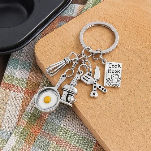 DONWOIIE Chef Gifts Keychain – Whisk, Frying Pan with Egg, Stand Mixer, Spatula & Cook Book Charms,Cooking Key Chains for Bag Charms,Chef Keychains Gift for Food Lover Men Teens Boys Women in Saudi Arabia