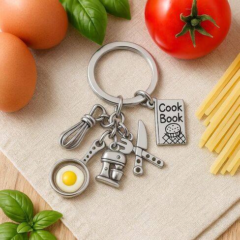 DONWOIIE Chef Gifts Keychain – Whisk, Frying Pan with Egg, Stand Mixer, Spatula & Cook Book Charms,Cooking Key Chains for Bag Charms,Chef Keychains Gift for Food Lover Men Teens Boys Women in Saudi Arabia