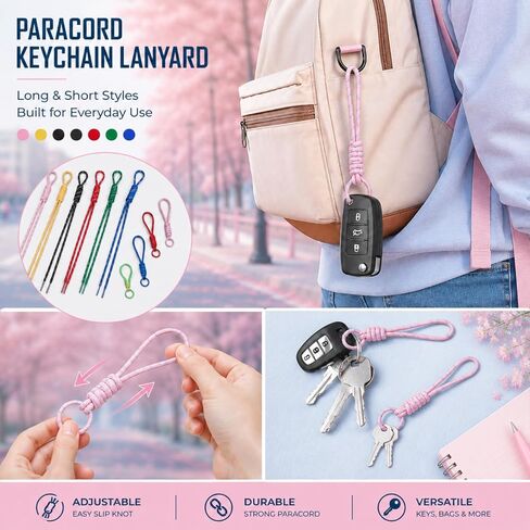 18 Pcs Paracord Keychain Set, Braided Lanyard Wristlet Keychains for Car Keys, Colorful Carabiner Clip Bag Charms Backpack Accessories in Saudi Arabia