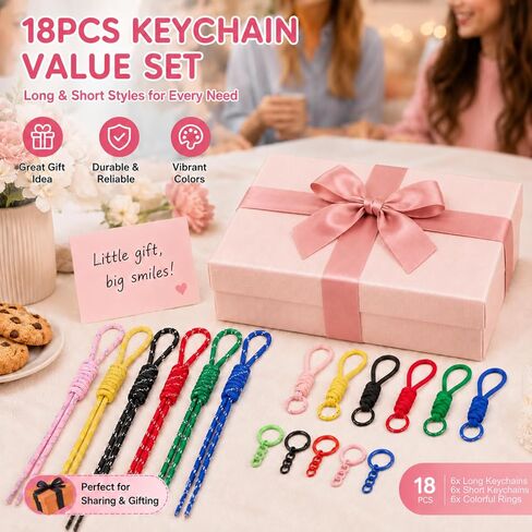 18 Pcs Paracord Keychain Set, Braided Lanyard Wristlet Keychains for Car Keys, Colorful Carabiner Clip Bag Charms Backpack Accessories in Saudi Arabia
