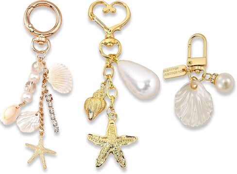 Seashell Keychain Beach Bag Charms for Handbags, Cute Gold Starfish Purse Pearl Charms for Women,Trendy Beachy Keychain Summer Jewelry Gift in Saudi Arabia