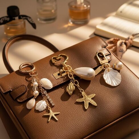 Seashell Keychain Beach Bag Charms for Handbags, Cute Gold Starfish Purse Pearl Charms for Women,Trendy Beachy Keychain Summer Jewelry Gift in Saudi Arabia