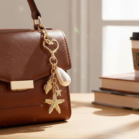 Seashell Keychain Beach Bag Charms for Handbags, Cute Gold Starfish Purse Pearl Charms for Women,Trendy Beachy Keychain Summer Jewelry Gift in Saudi Arabia