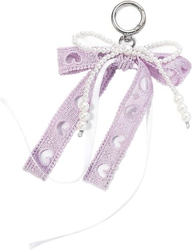 Cute Silk Ribbon Bow Knot Stars Charms Keychain Y2K Pearl Key Ring for Car Keys Holder Bag Purse in Kuwait