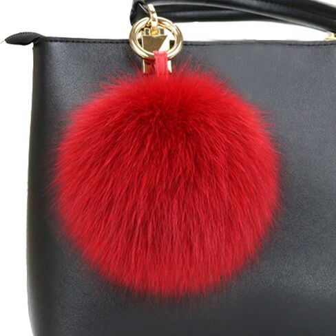 LvBo 5" Large Genuine Fox Fur Pom Pom Keychain Bag Charm Gold Ring Fluffy Fur Ball in Saudi Arabia