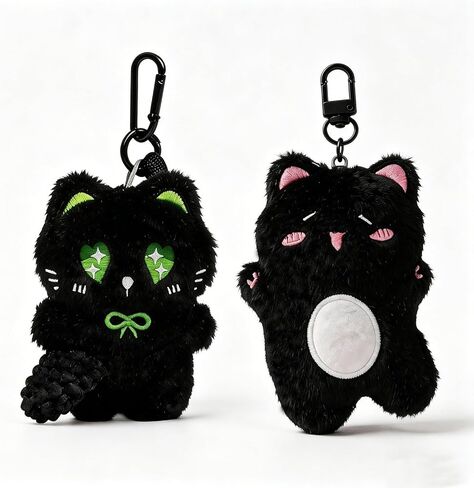 2Pcs Cute Black Cat Plush Keychain, Kawaii Soft Plush Bag Charms, Funny Keychain Backpack Purse Pendant, Cute Animal Stuff Charm Gifts for Women in Saudi Arabia