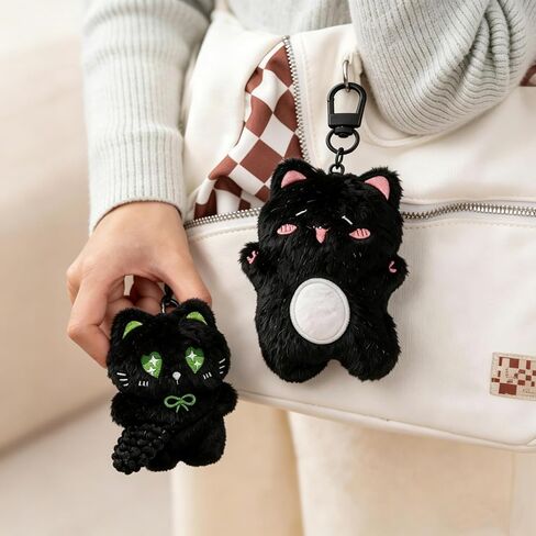 2Pcs Cute Black Cat Plush Keychain, Kawaii Soft Plush Bag Charms, Funny Keychain Backpack Purse Pendant, Cute Animal Stuff Charm Gifts for Women in Saudi Arabia