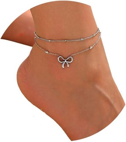 18K Gold Plated Diamond Ankle Bracelets for Women Waterproof Gold CZ Pearl Bow Link Chain Anklets Non Tarnish Summer Beach Foot Jewelry Gifts in Kuwait