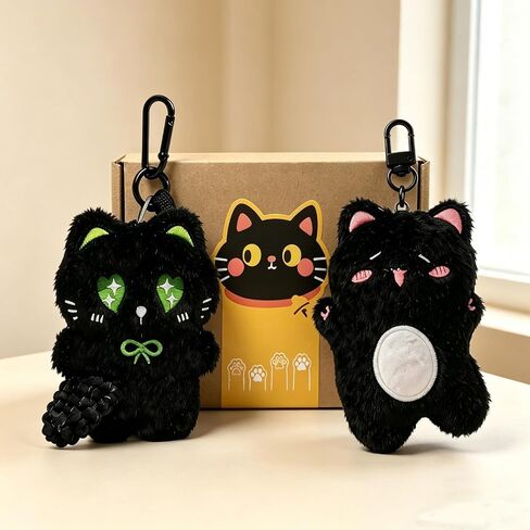 2Pcs Cute Black Cat Plush Keychain, Kawaii Soft Plush Bag Charms, Funny Keychain Backpack Purse Pendant, Cute Animal Stuff Charm Gifts for Women in Saudi Arabia