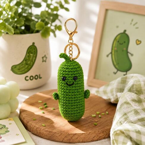 Crochet Pickle Keychain Cute Plush Pickle Bag Charm for Backpack Purse in Saudi Arabia