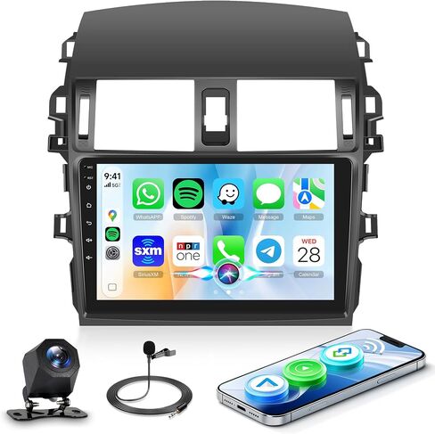 Car Stereo for Toyota Corolla 2009 2010 2011 2012 2013 Radio Android GPS Navigation, Rimoody 9 Inch Touch Screen Bluetooth WiFi Mirror Link FM HiFi SWC Rear View Camera Microphone in Kuwait