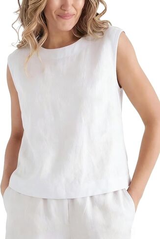 IDEALSANXUN Womens Linen Tank Tops Spring Summer Back Button Cap Sleeve Tops in Kuwait