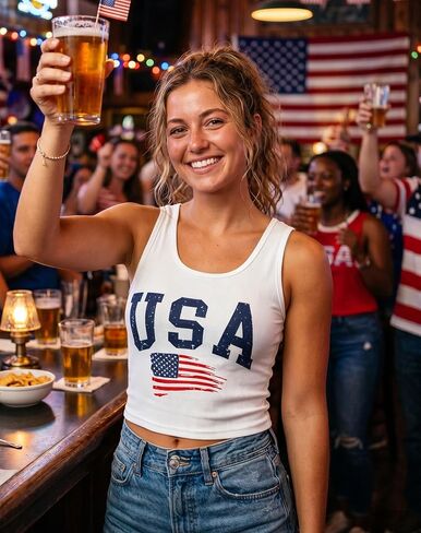 Women's American Flag Crop Top Slim fit Patriotic 4th of July Tank USA Red White Blue Sleeveless Shirt Outfit in Saudi Arabia