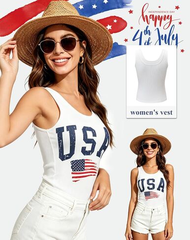 Women's American Flag Crop Top Slim fit Patriotic 4th of July Tank USA Red White Blue Sleeveless Shirt Outfit in Saudi Arabia