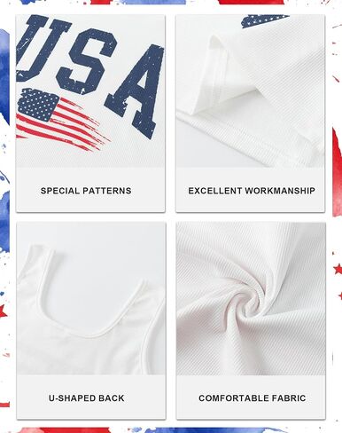Women's American Flag Crop Top Slim fit Patriotic 4th of July Tank USA Red White Blue Sleeveless Shirt Outfit in Saudi Arabia